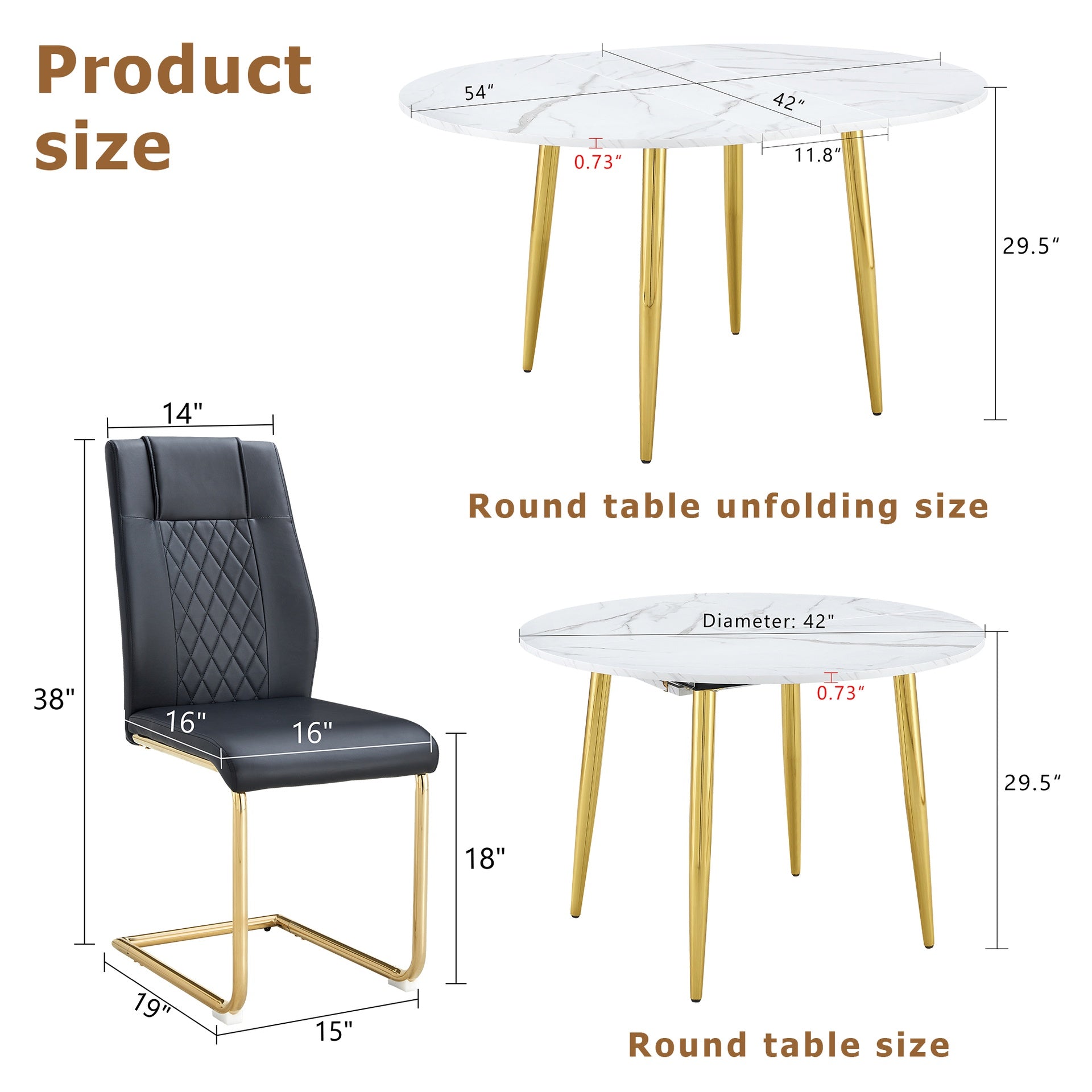 Table and chair set.Extendable MDF Dining Table.The pull-out table is ideal for a wide range of families,suitable for gatherings of different size.Paired with 4 Black Chairs With Gold Metal Legs.
