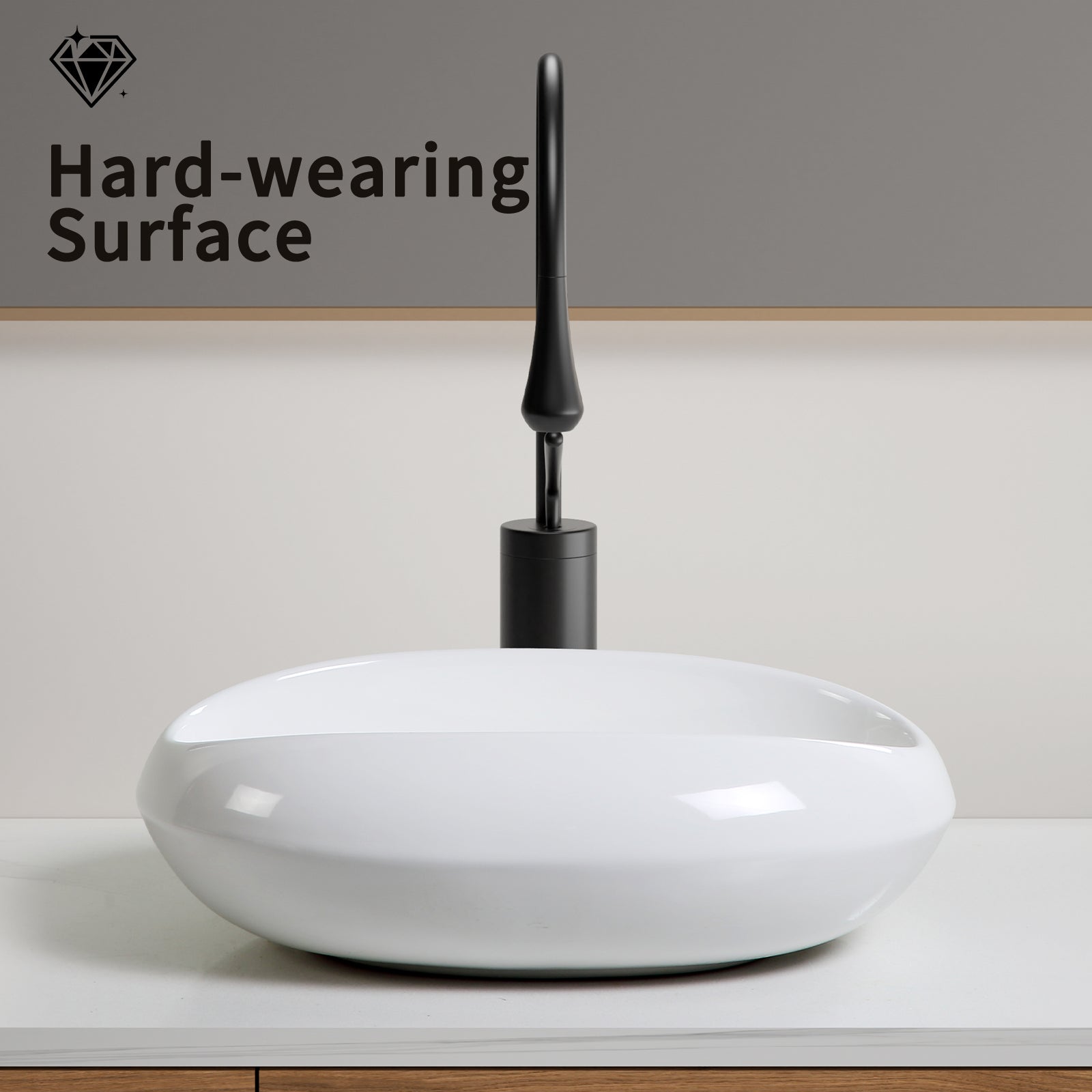 Oval Ceramic Vessel Sink - 18.1"×15" Shatterproof Bathroom Basin, Crack-Resistant Gloss Finish, No Faucet Hole without Drain, 5.5" Height for Small Countertops (Safe Packaging Certified)