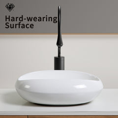 Oval Ceramic Vessel Sink - 18.1"×15" Shatterproof Bathroom Basin, Crack-Resistant Gloss Finish, No Faucet Hole without Drain, 5.5" Height for Small Countertops (Safe Packaging Certified)