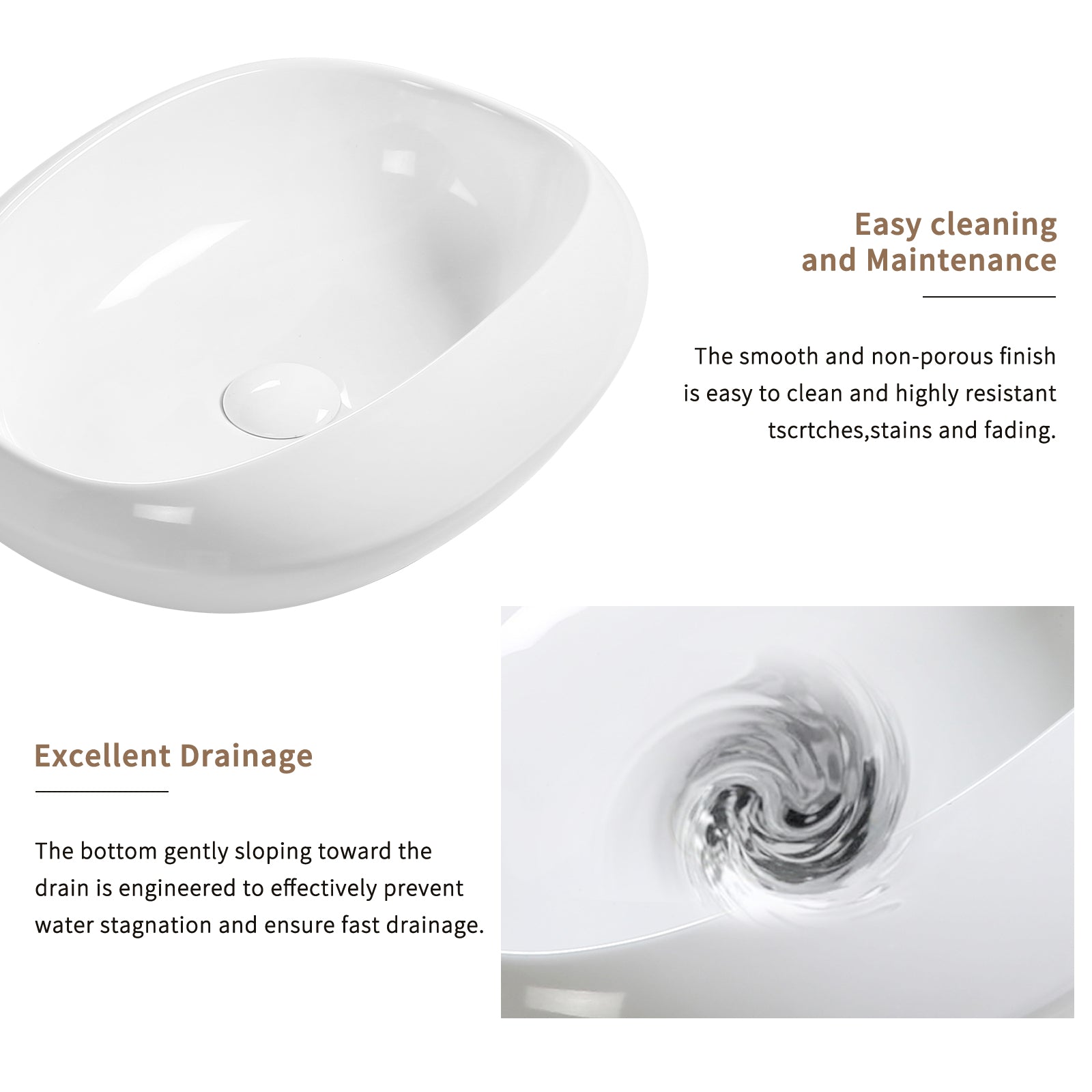 Oval Ceramic Vessel Sink - 18.1"×15" Shatterproof Bathroom Basin, Crack-Resistant Gloss Finish, No Faucet Hole without Drain, 5.5" Height for Small Countertops (Safe Packaging Certified)