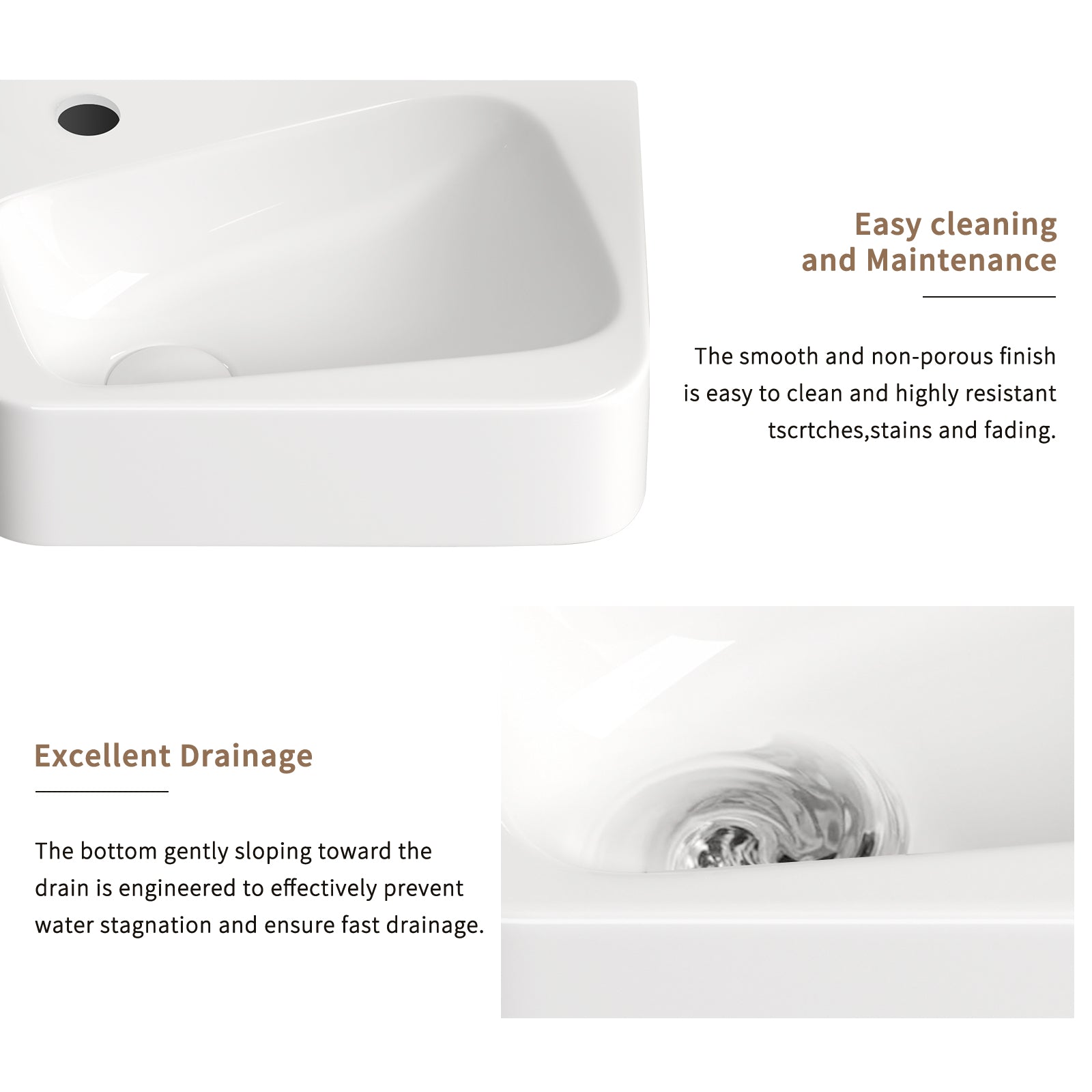 Floating Bathroom Sink Wall Mounted - Rectangle Vessel Sink 14" x 10" Small Modern Bathroom Wall Hung Sink White Porcelain Ceramic Vessel Vanity Sink with Faucet &Drain