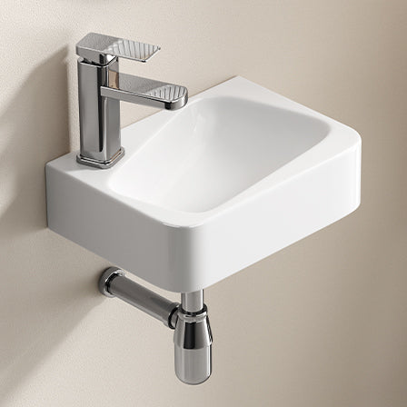 Floating Bathroom Sink Wall Mounted - Rectangle Vessel Sink 14" x 10" Small Modern Bathroom Wall Hung Sink White Porcelain Ceramic Vessel Vanity Sink with Faucet &Drain