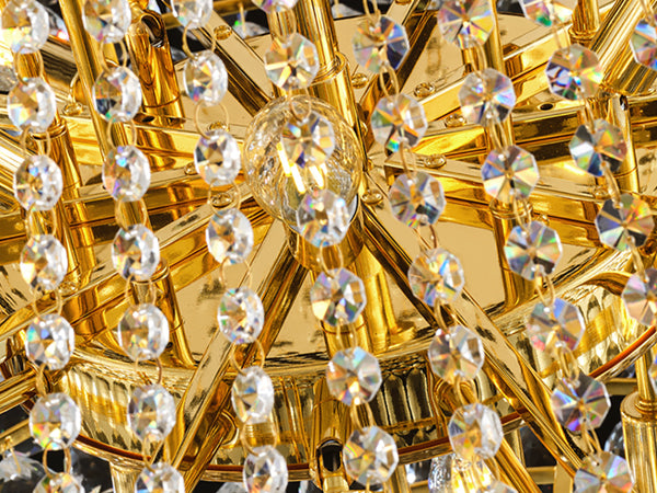 32-Inch Gold Crystal Chandelier, 27-Light French Empire Ceiling Light with LED Bulbs, Adjustable 59-Inch Chain, 3000K Warm Light, Ideal for Living Room, Dining Room, and Foyer