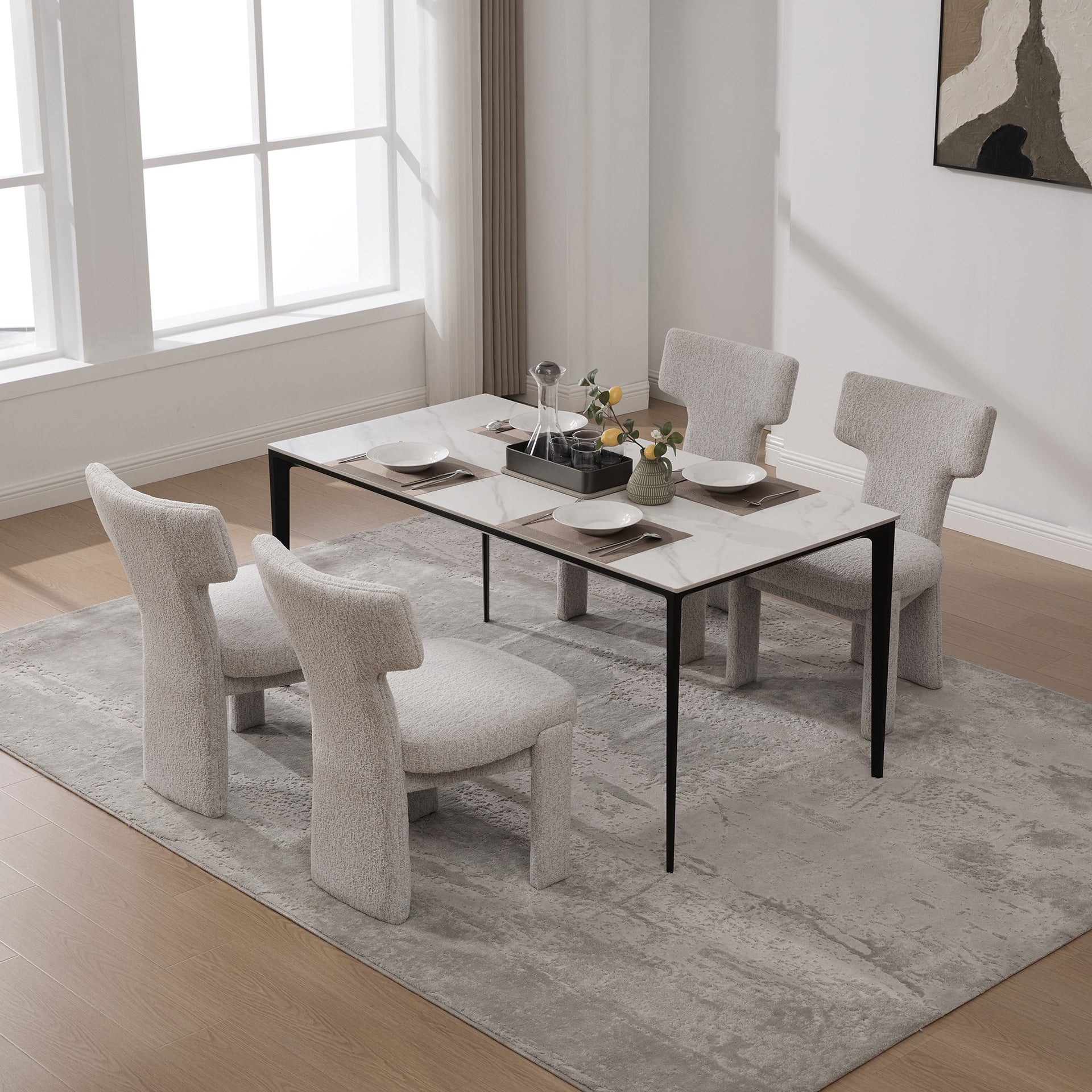 22.05" Wide Modern Upholstered Chenille Dining Chair Set of 4 with Rubberwood Legs, Armless Curved Back Accent Chairs for Living Room Bedroom Restaurant Cafes Dining Room Reception, Beige