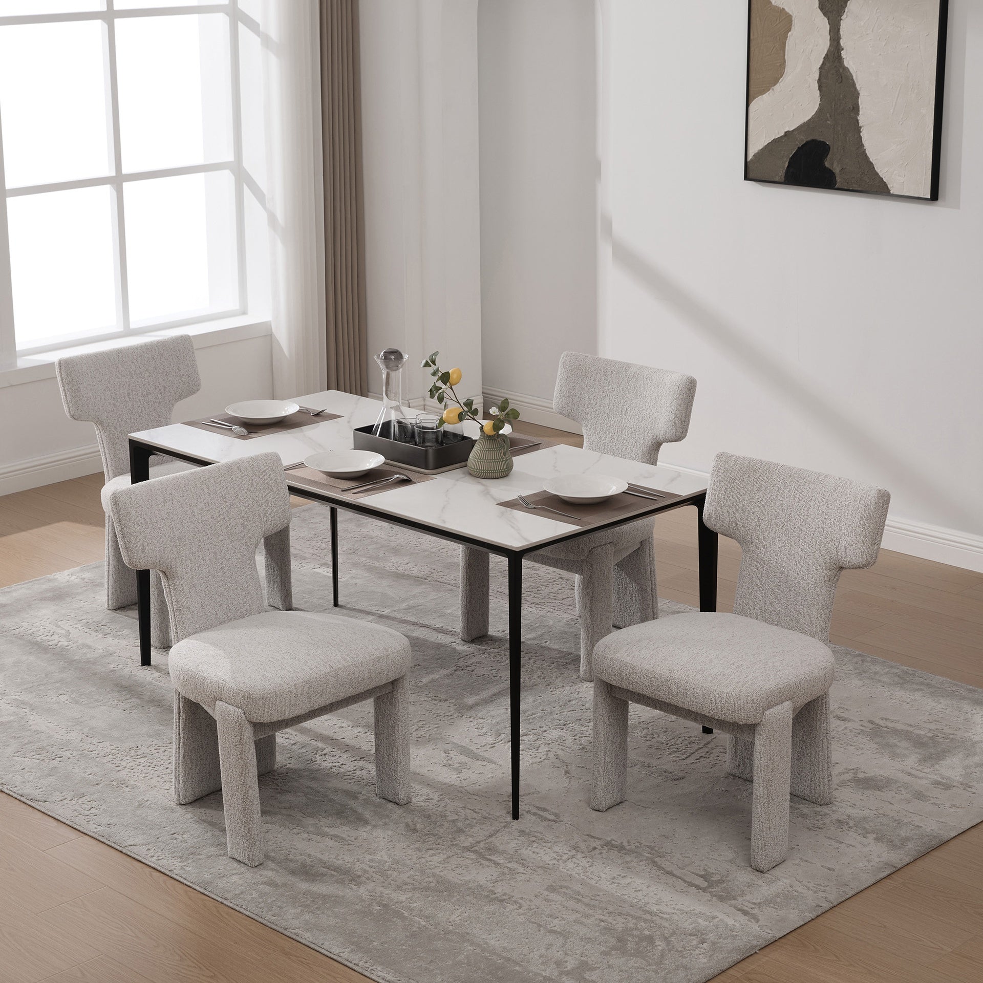 22.05" Wide Modern Upholstered Chenille Dining Chair Set of 4 with Rubberwood Legs, Armless Curved Back Accent Chairs for Living Room Bedroom Restaurant Cafes Dining Room Reception, Beige