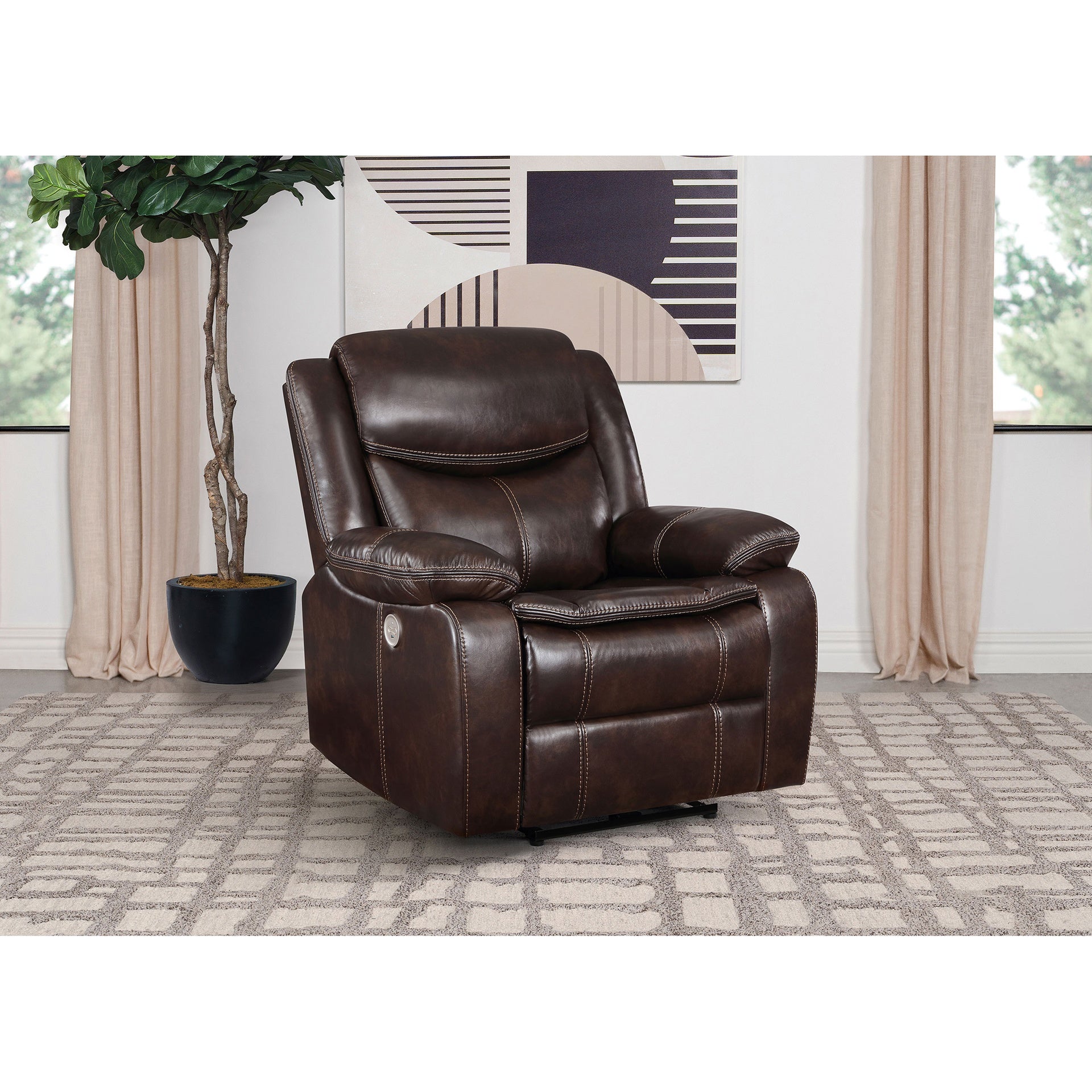 Salerno Dark Brown Upholstered Power Recliner Chair
