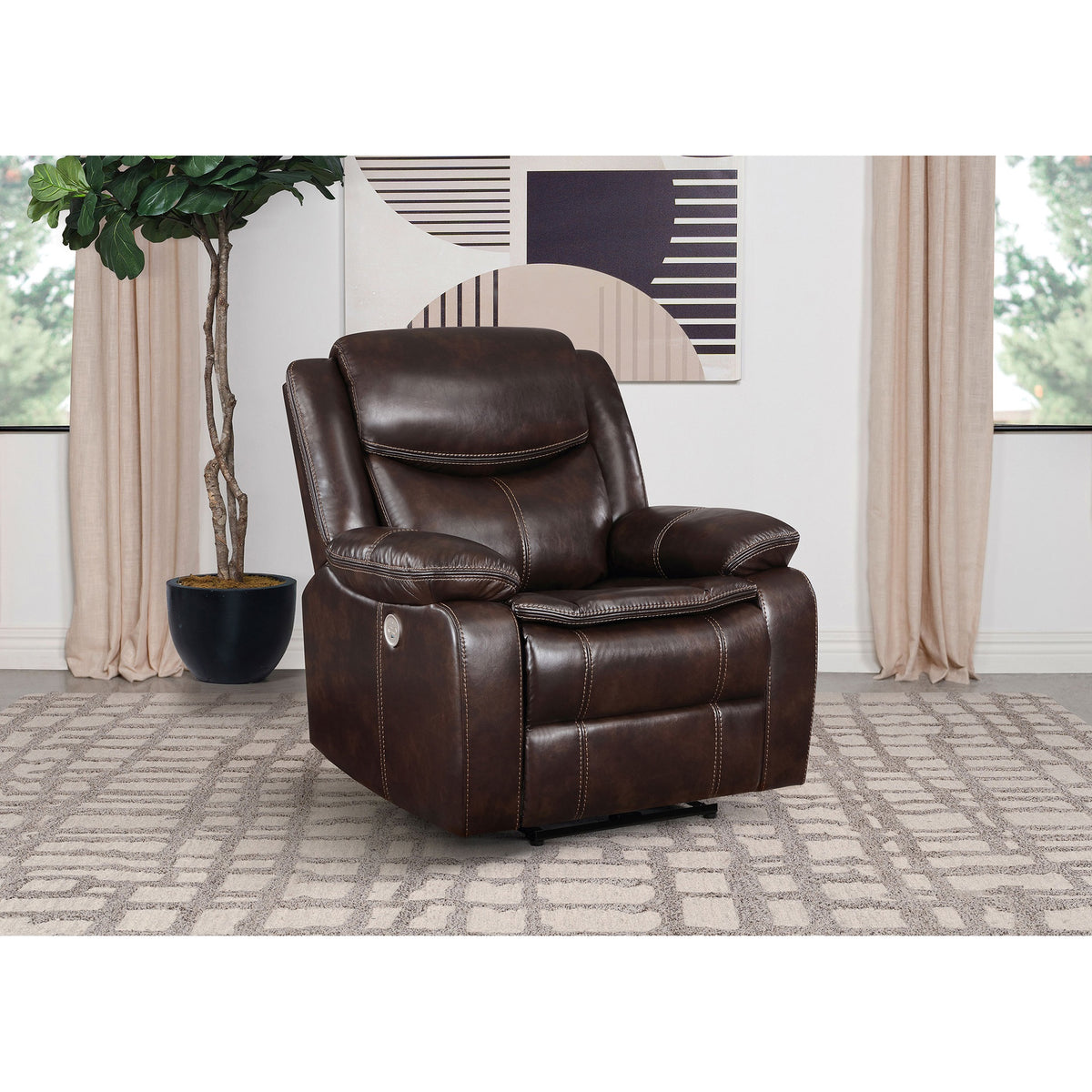 Salerno Dark Brown Upholstered Power Recliner Chair