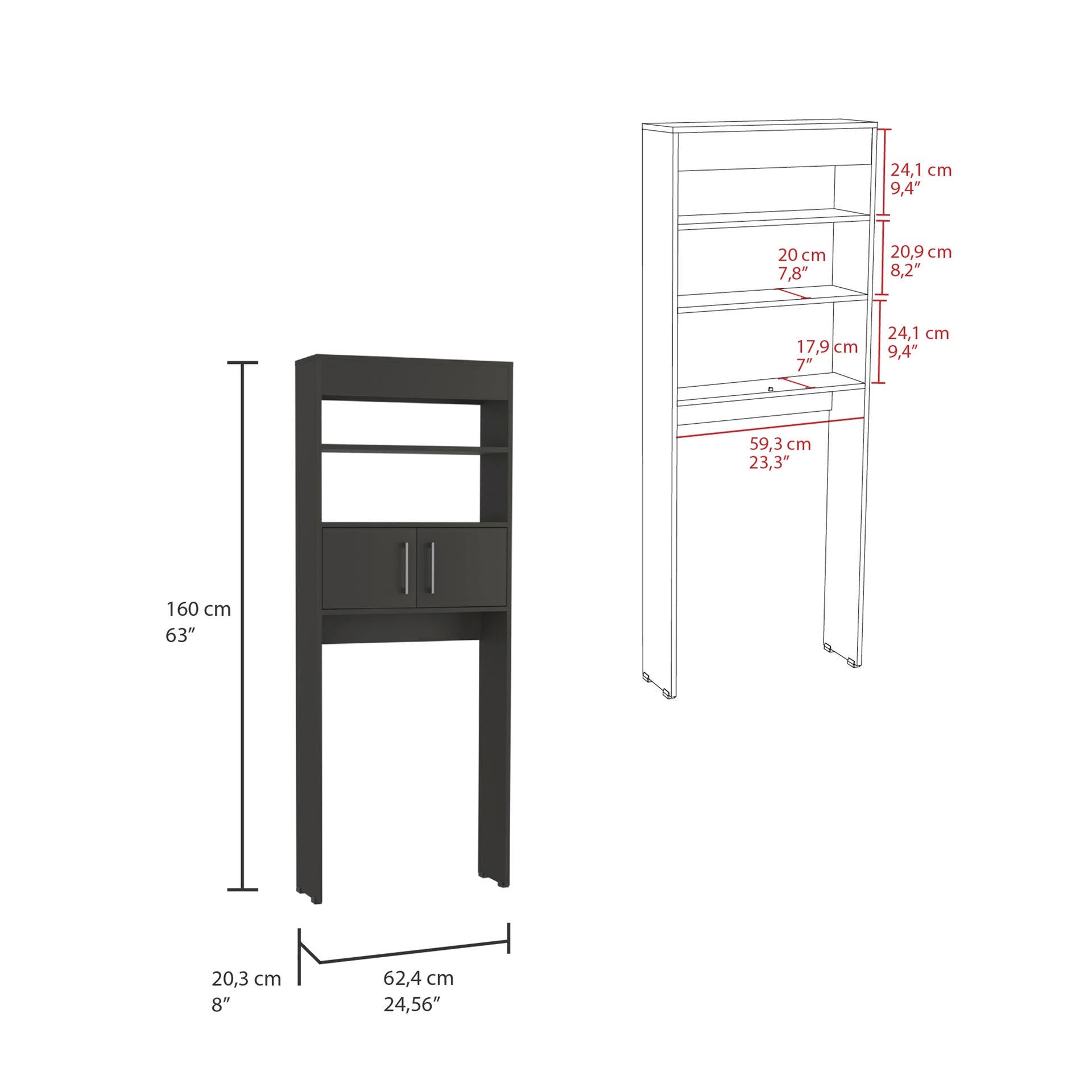 Madrid  Over The Toilet Cabinet, Double Door, Two Shelves -Black