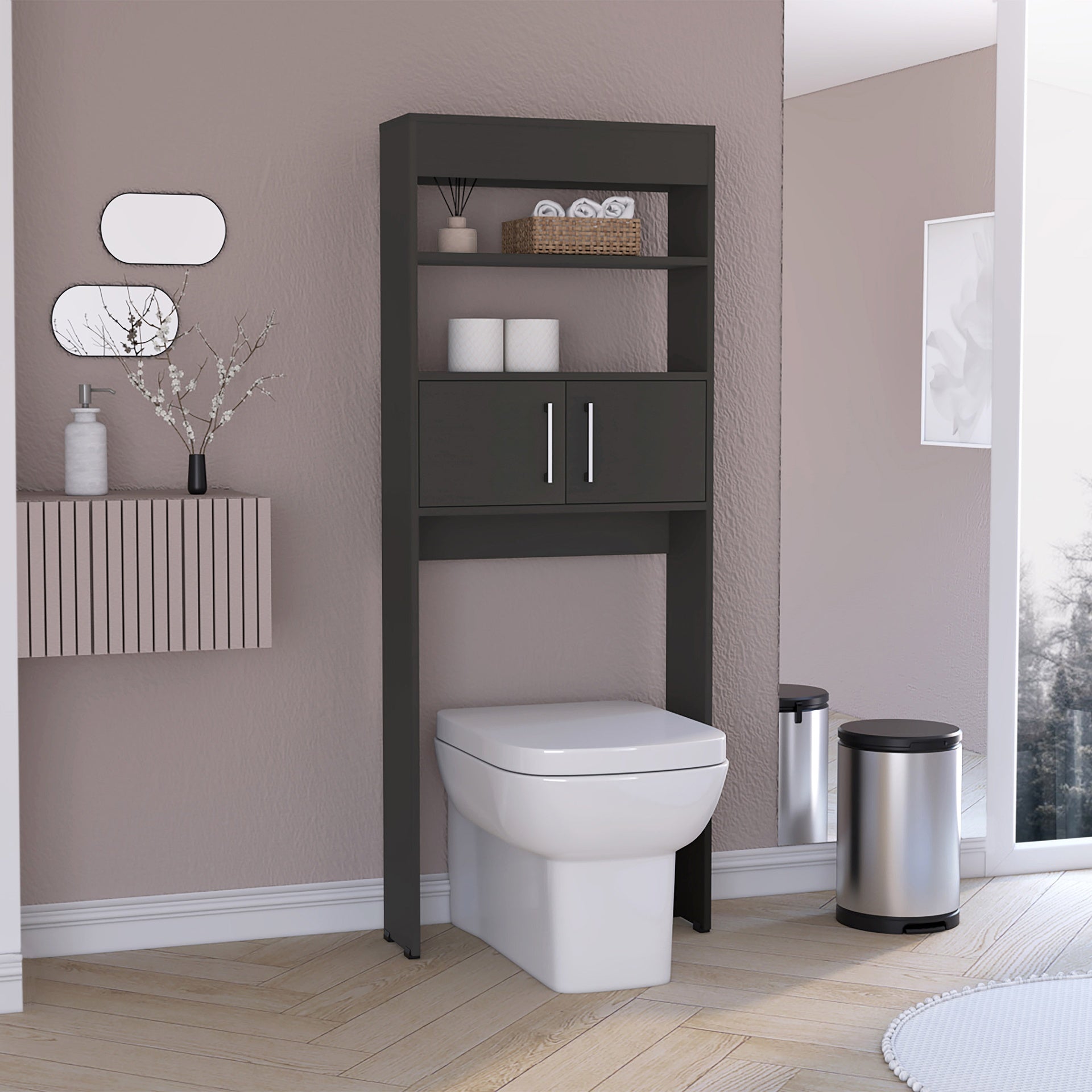 Madrid  Over The Toilet Cabinet, Double Door, Two Shelves -Black
