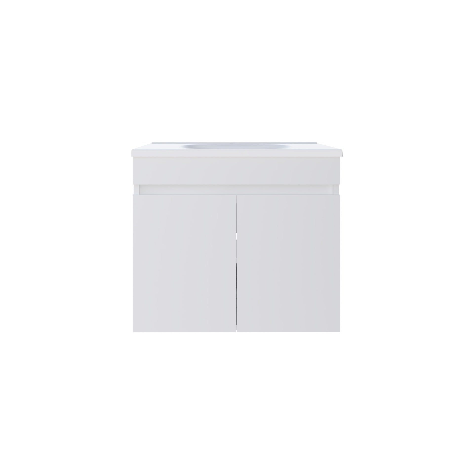 Chaux Floating, Wide Double Door Vanity, With Resin Sink And Two Shelves, Bathroom Storage, White