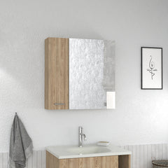 Sines Mirror Medicine Cabinet, With Four Internal Shelves, Double Door, Minimalist Bathroom Storage, Pine