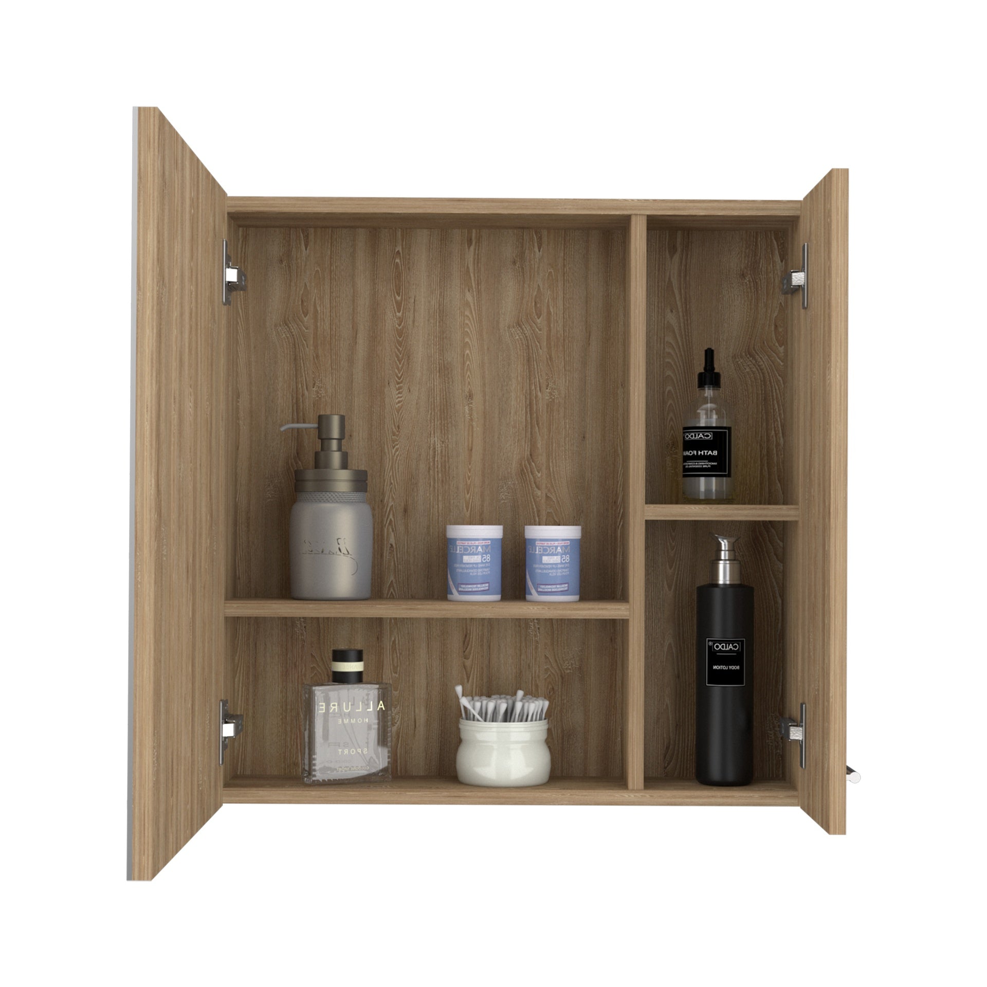 Sines Mirror Medicine Cabinet, With Four Internal Shelves, Double Door, Minimalist Bathroom Storage, Pine