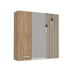Sines Mirror Medicine Cabinet, With Four Internal Shelves, Double Door, Minimalist Bathroom Storage, Pine