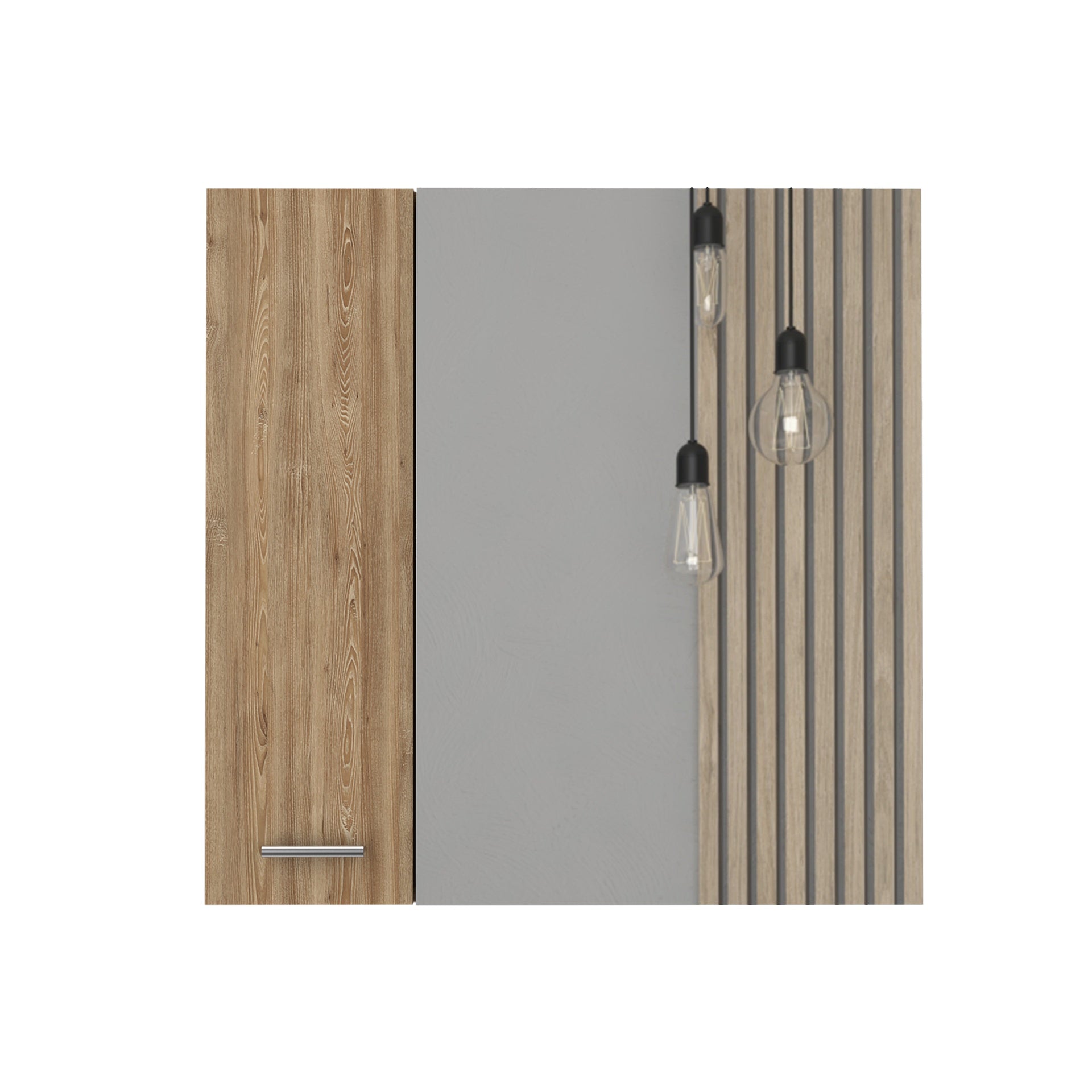 Sines Mirror Medicine Cabinet, With Four Internal Shelves, Double Door, Minimalist Bathroom Storage, Pine