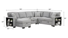 Cairo Modern Style Sectional with pullout sleeper, storage 2 Bookcase and USB made with wood and metal in Gray(B009 -NJ Inventory)