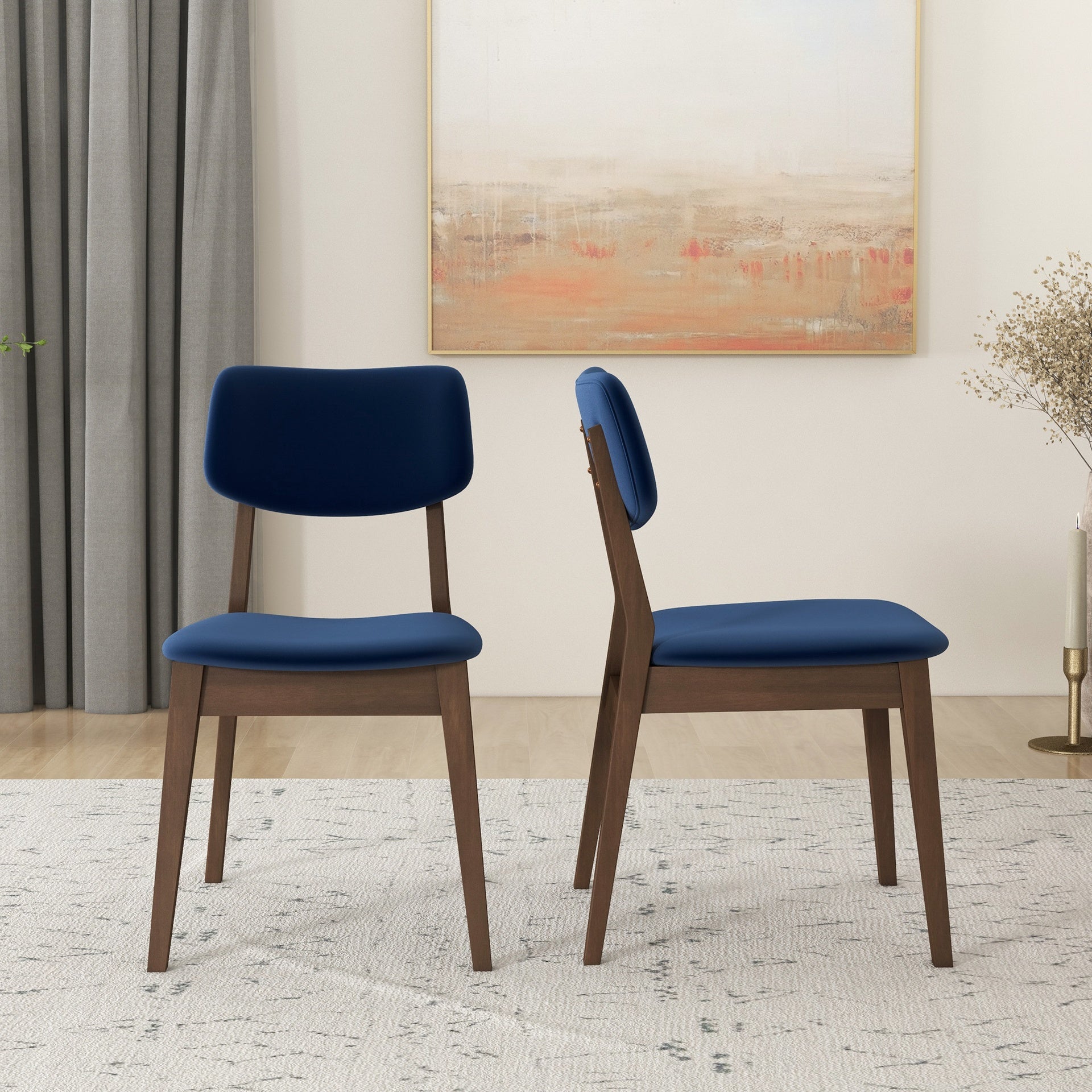 Carlos Blue Velvet Solid Back Side Chair (Set Of 2)