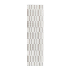 Step Collection High-Low Striped Beige/Cream Indoor Runner Rug, 2'2''x8', Modern, Contemporary, Geometric, Bohemian, Bedroom, Kitchen, Living Room, Hallway, Non Shedding Carpet