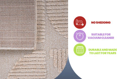 Step Collection High-Low Beige Indoor Area Rug, 6'7''x9', Modern, Contemporary, Geometric, Bohemian, Bedroom, Kitchen, Living Room, Non Shedding Carpet