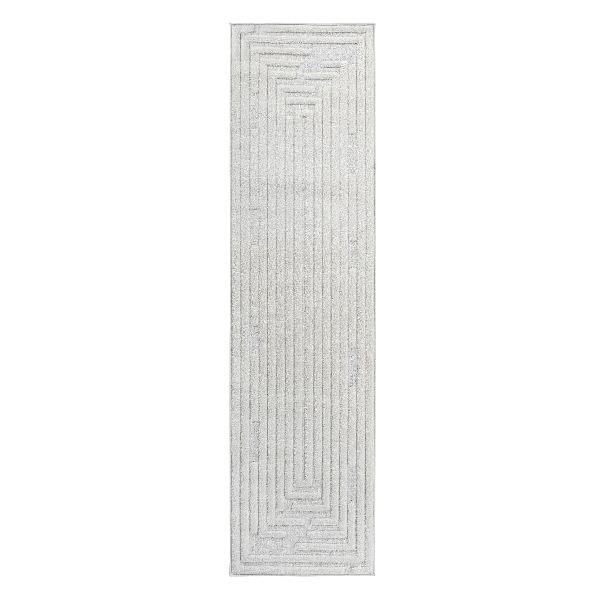 Step Collection High-Low Striped Cream Indoor Runner Rug, 2'2''x8', Modern, Contemporary, Geometric, Bohemian, Bedroom, Kitchen, Living Room, Hallway, Non Shedding Carpet