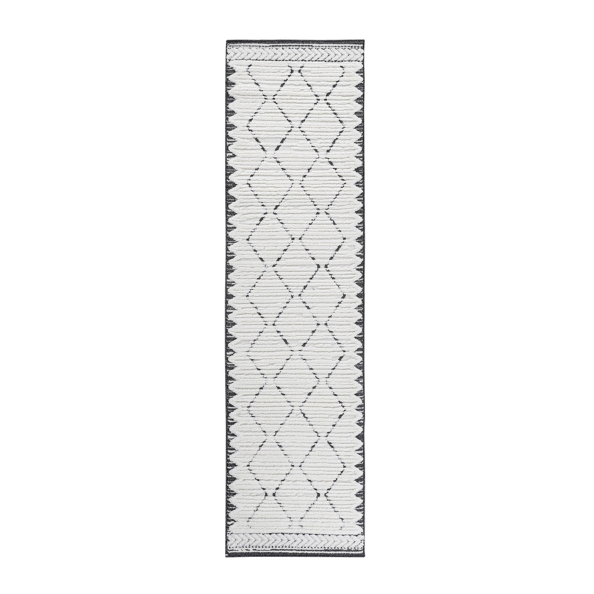 Step Collection High-Low Trellis Cream/Anthracite Indoor Runner Rug, 2'2''x8', Modern, Contemporary, Geometric, Bohemian, Bedroom, Kitchen, Living Room, Hallway, Non Shedding Carpet