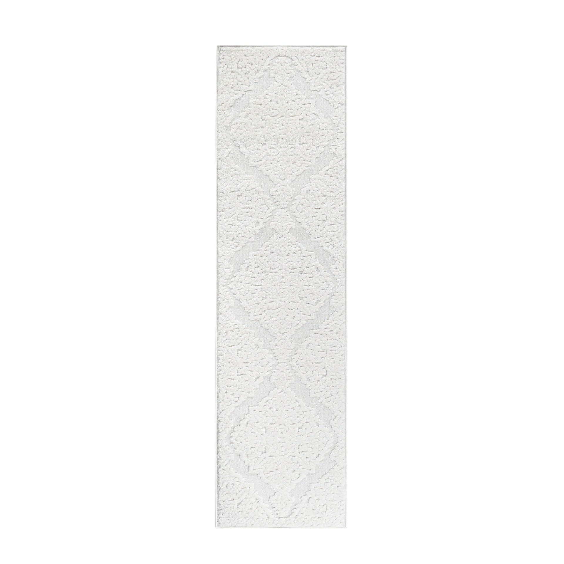 Step Collection High-Low Medallion Cream/Cream Indoor Runner Rug, 2'2''x8', Modern, Contemporary, Geometric, Bohemian, Bedroom, Kitchen, Living Room, Hallway, Non Shedding Carpet