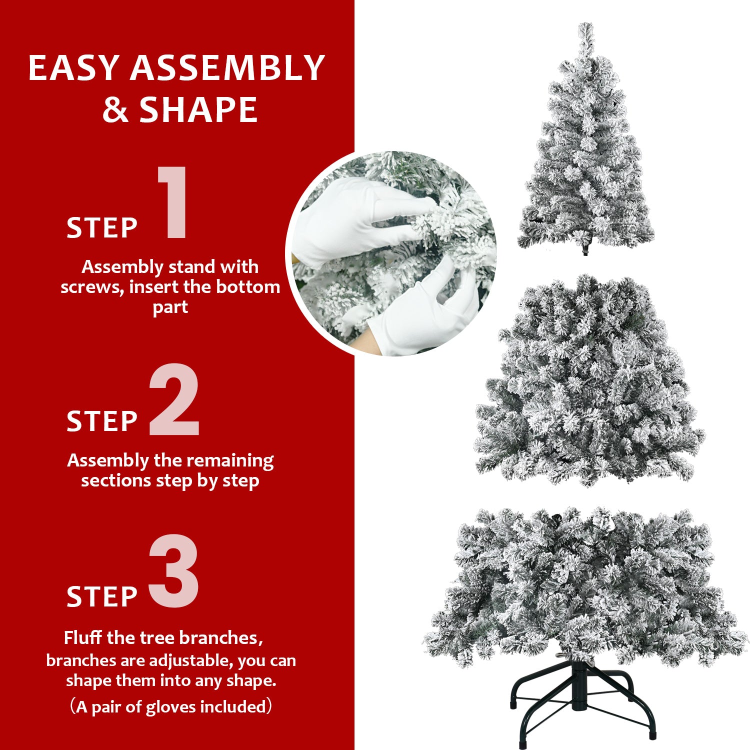 4FT Flocked Christmas Tree – Snowy PVC Artificial Holiday Tree with 233 Tips, Compact Full Shape, Sturdy Metal Stand, Christmas Tree for Home, Office, or Apartment Decoration
