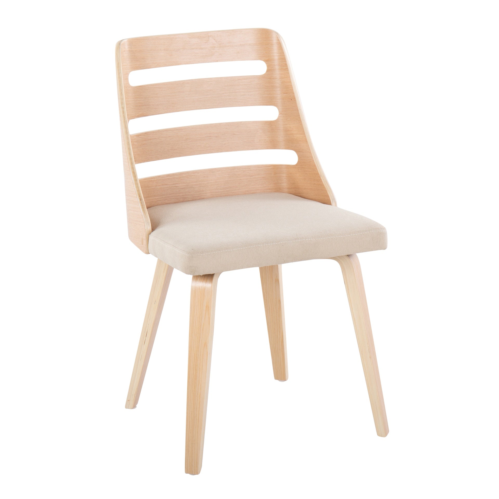 Trevi Mid-Century Modern Dining/Accent Chair in Natural Wood with Cream Fabric by LumiSource