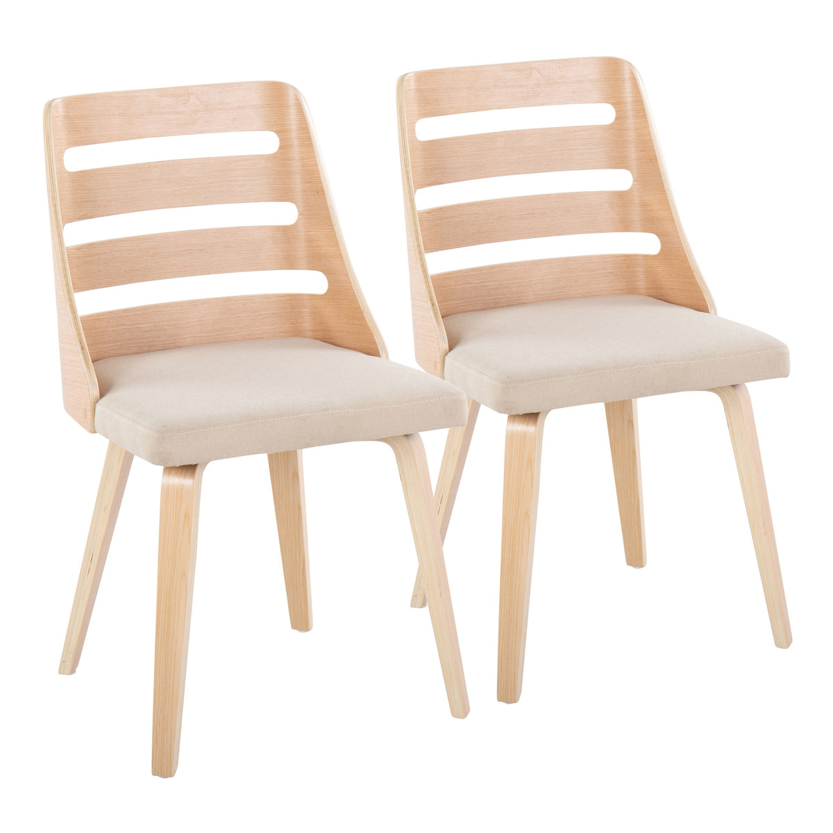 Trevi Mid-Century Modern Dining/Accent Chair in Natural Wood with Cream Fabric by LumiSource