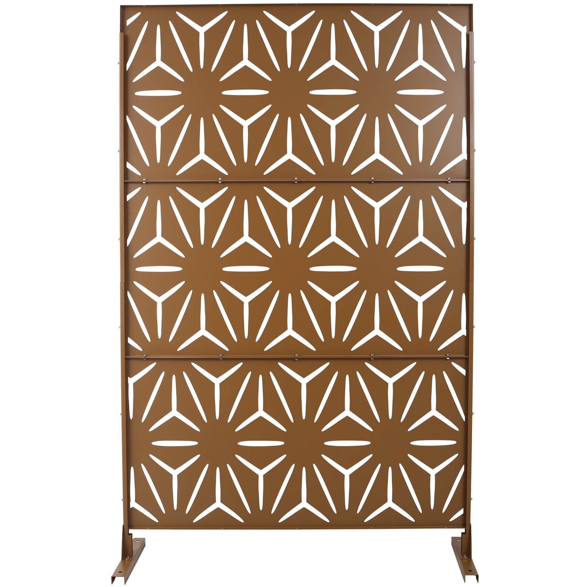 Outdoor & Indoor Privacy Screen Metal Privacy Screen 76" H×48" W, Freestanding Decorative Privacy Screen for Deck Balcony Patio, Privacy Fence Panels for Outside Lawn Garden PS104 BROWN