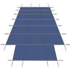 Pool Safety Cover, Fits 16x32ft Rectangular Inground Winter Swimming Pools, with 4x8ft Center End Step, Triple Stitched, High Strength Mesh PP, Great Rain Permeability, Installation Hardware,Blue Mesh