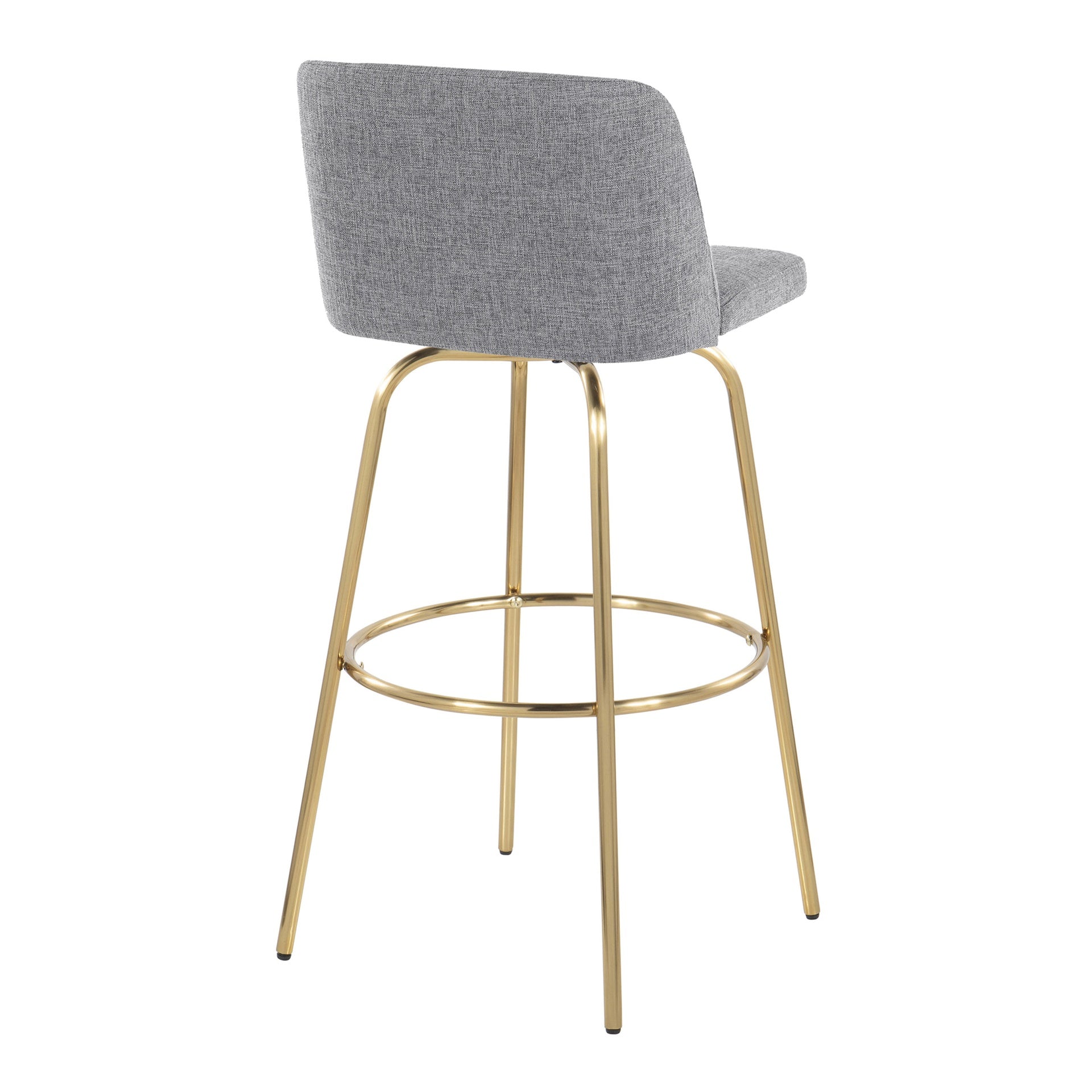 Toriano 30" Contemporary Fixed-Height Barstool with Swivel in Grey Fabric and Gold Metal with Round Footrest by LumiSource - Set of 2