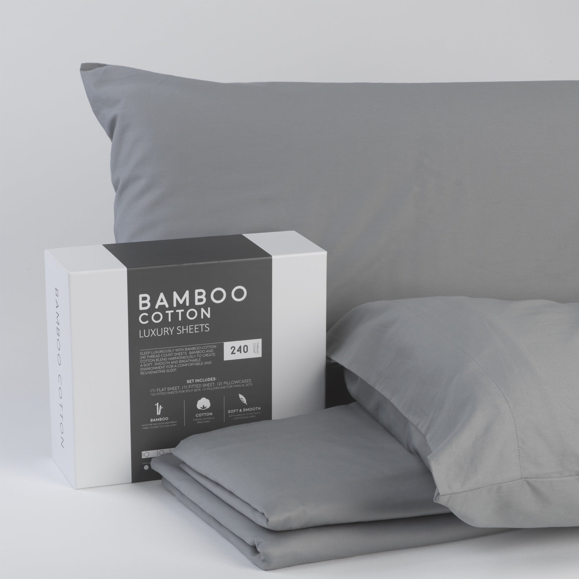 Bamboo Cotton Sheets Soft and Smooth with Viscose from Bamboo Grey Full