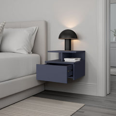 LEE JU Floating Nightstand, 1 Drawer, Open Shelf, Wall Mounted Design, Kronos Blue