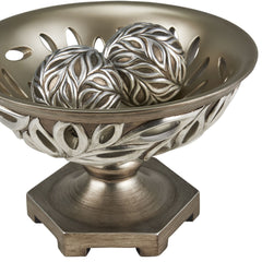 12.75" Long Polyresin Decorative Bowl "Kiara", Silver Peacock Feathers Design