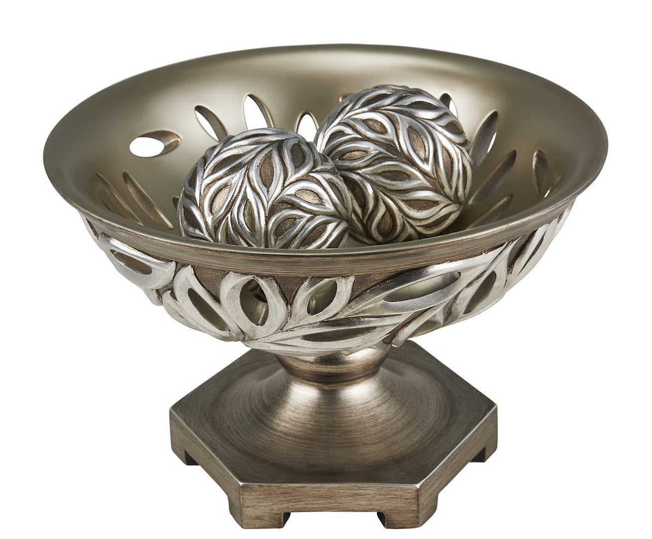 12.75" Long Polyresin Decorative Bowl "Kiara", Silver Peacock Feathers Design