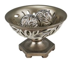 12.75" Long Polyresin Decorative Bowl "Kiara", Silver Peacock Feathers Design