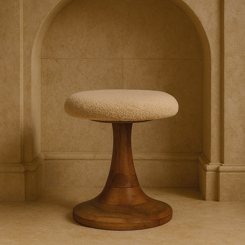 Artisan Furniture Solid Wood Boucle Teak Accent Stool