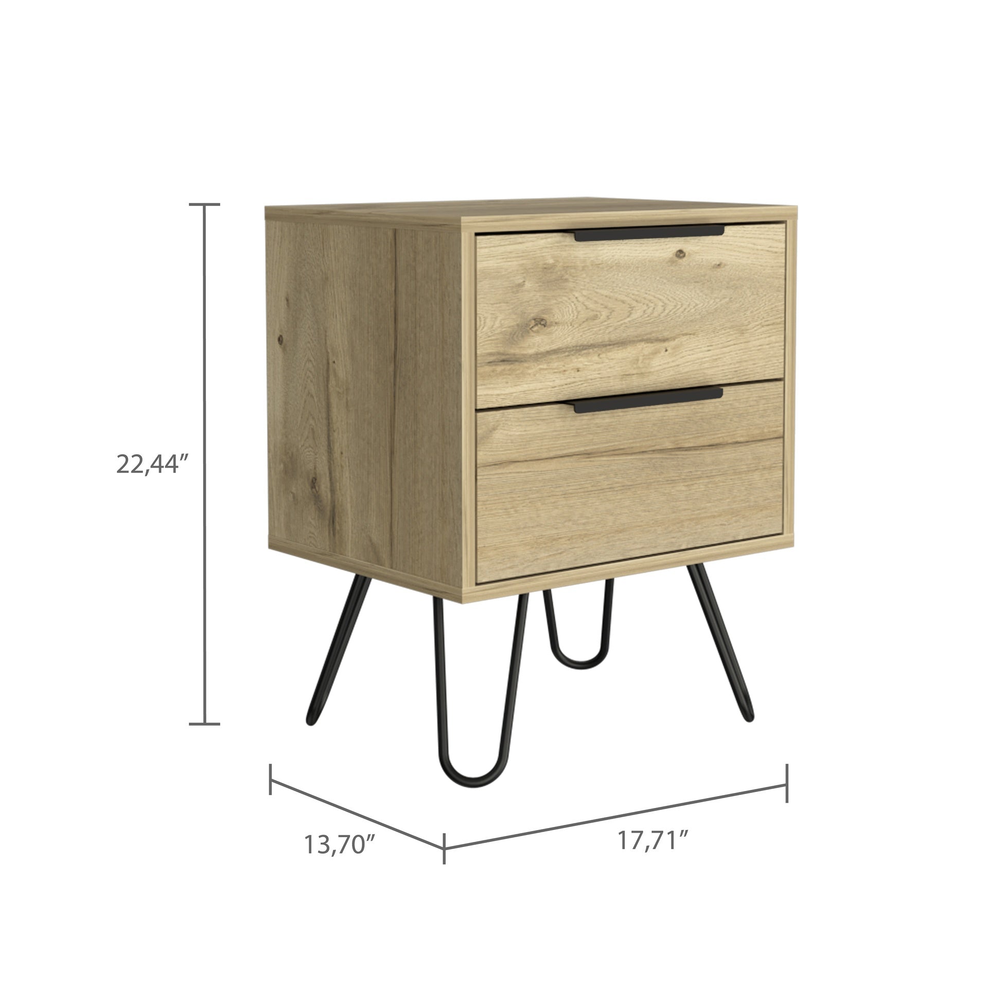 Augusta 2 Nightstand , End Table, Side Table Four Legs, Two Drawers -Light Oak