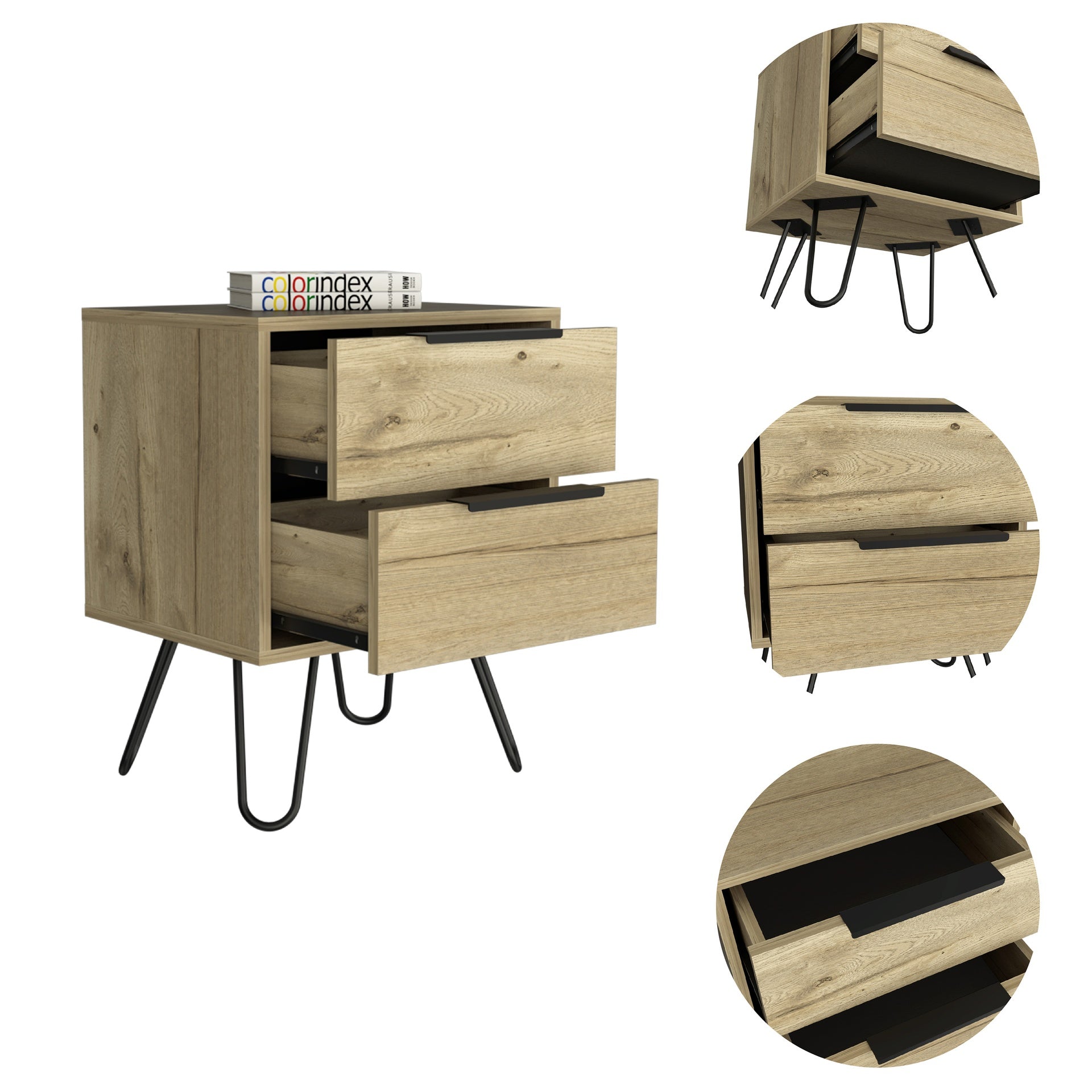 Augusta 2 Nightstand , End Table, Side Table Four Legs, Two Drawers -Light Oak