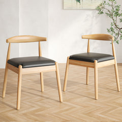 Weave Dining Chairs Set of 2, Mid-Century Modern Kitchen Chair with Solid Oak Frame & Handwoven Seat for Living Dining Room