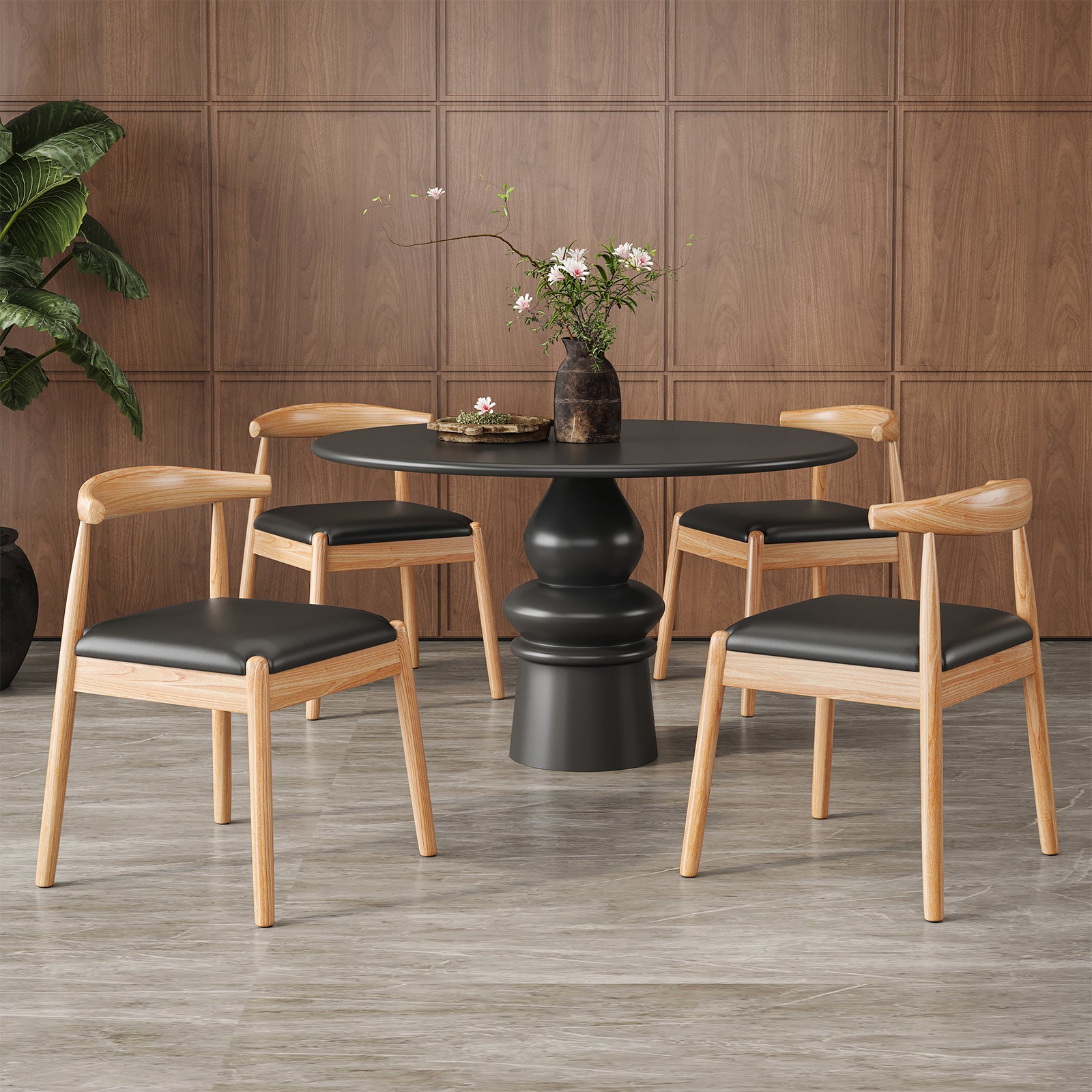 Weave Dining Chairs Set of 2, Mid-Century Modern Kitchen Chair with Solid Oak Frame & Handwoven Seat for Living Dining Room
