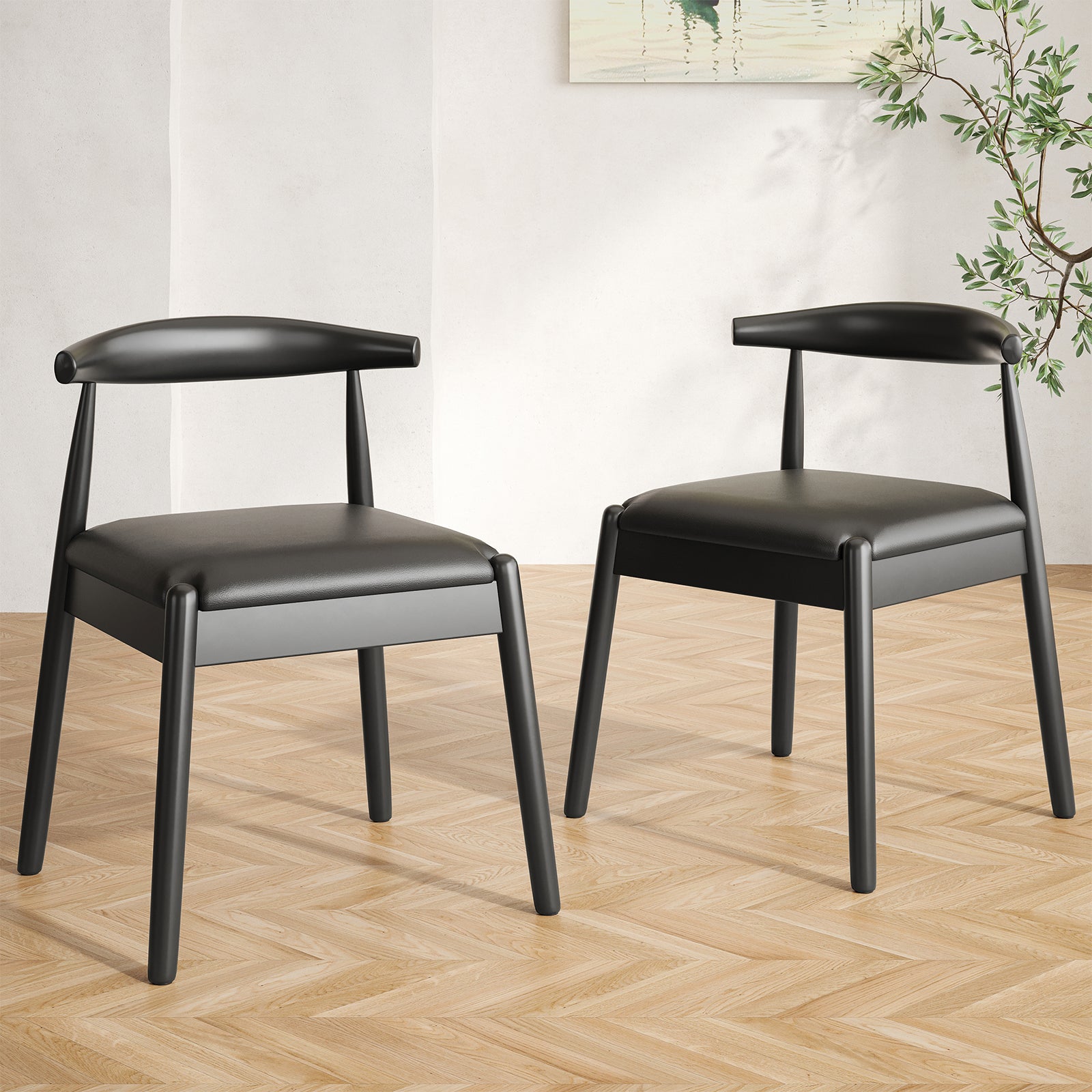 Weave Dining Chairs Set of 2, Mid-Century Modern Kitchen Chair with Solid Oak Frame & Handwoven Seat for Living Dining Room