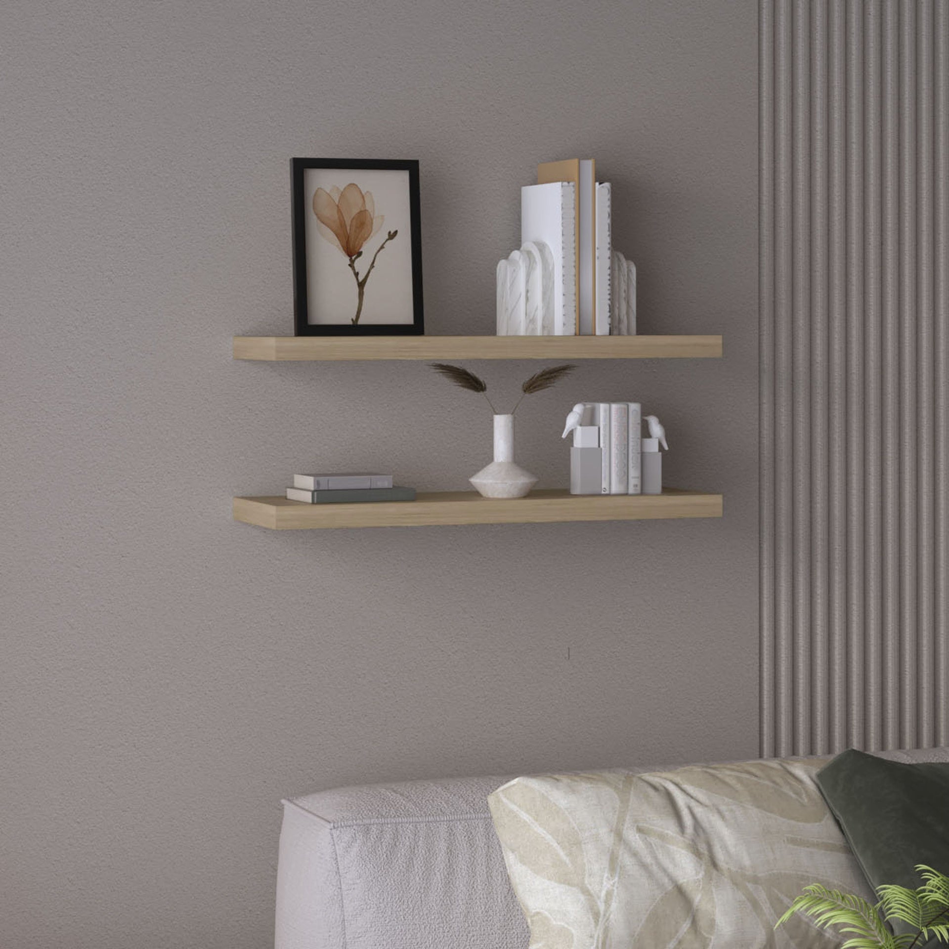 Ecco 31.5" Wide  Floating Shelves Set of 2, Shelves for Wall Decor for Bedroom, Bathroom Storage Shelves, Book Shelves for Living Room Light Pine