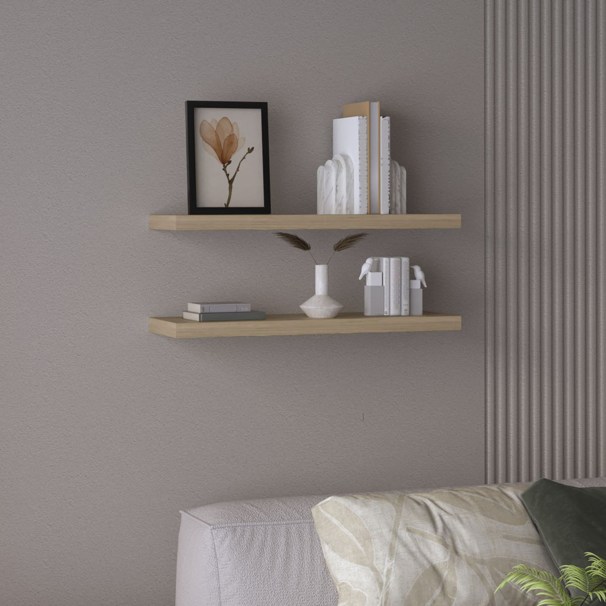 Ecco 31.5" Wide  Floating Shelves Set of 2, Shelves for Wall Decor for Bedroom, Bathroom Storage Shelves, Book Shelves for Living Room Light Pine