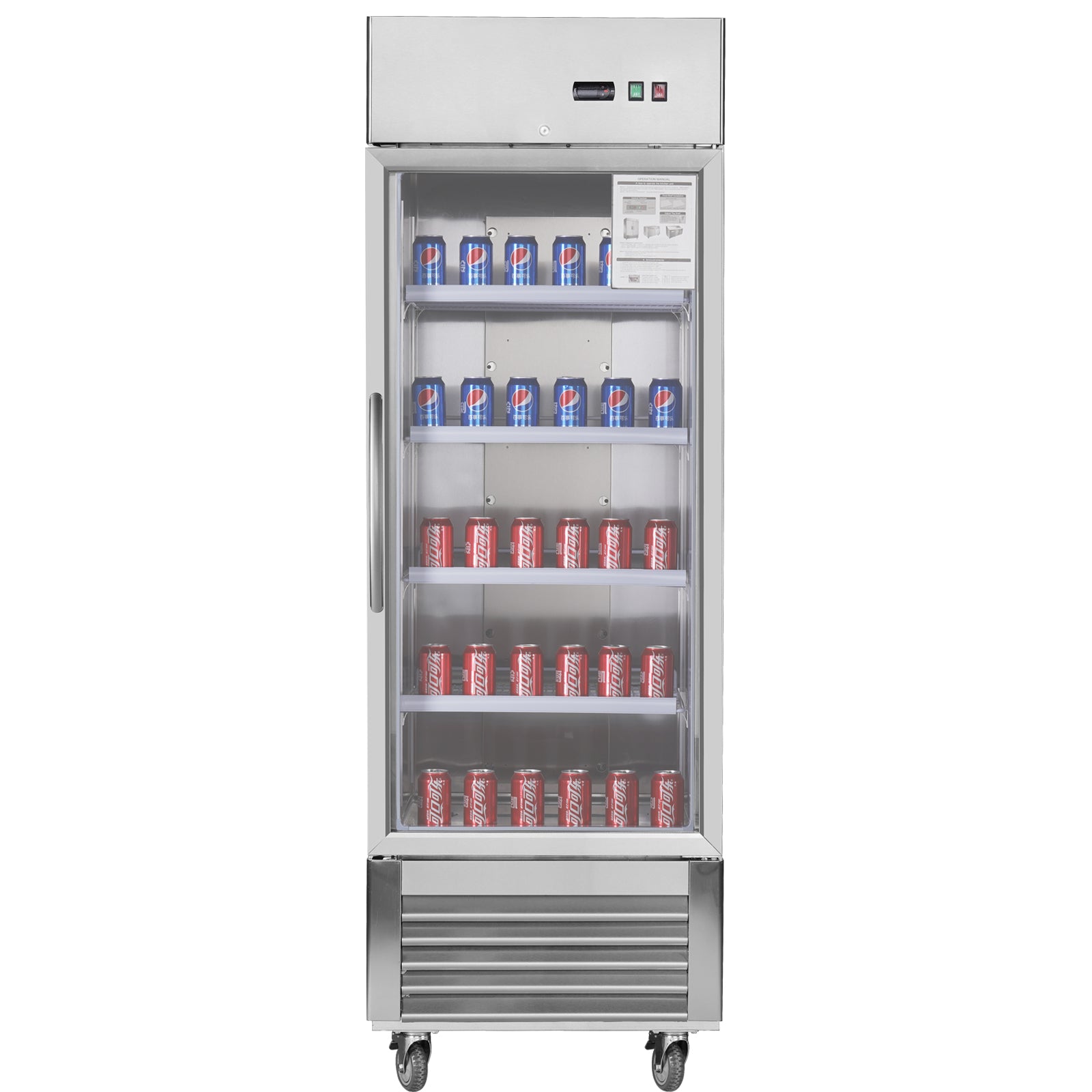 27"W Commercial Refrigerator 1 Glass Door Stainless Steel Interior and Exterior Construction Display Refrigerator 18.68 Cu.ft. Reach-in Merchandising Refrigerator Upright Fan Cooling Merchandiser