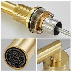 Gold Bathroom Faucet 2 Handle 8 Inch Bathroom Sink Faucets Stainless Steel 3 Hole Widespread with Pop Up Drain and Water Supply Hoses, Brushed Gold
