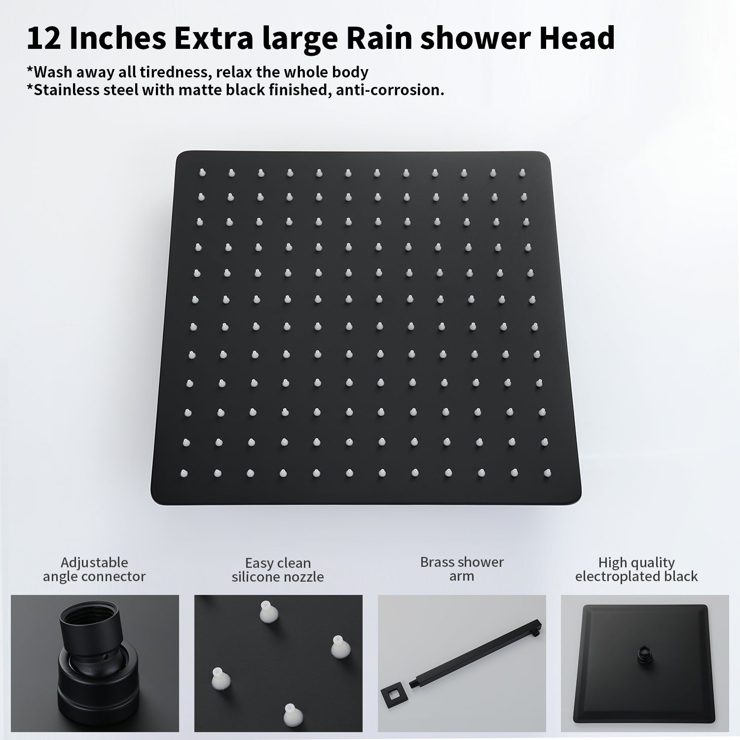 Male NPT Bathtub Shower Faucet Set, Waterfall Tub Faucet with 12-Inch Matte Black Rain Shower Head System