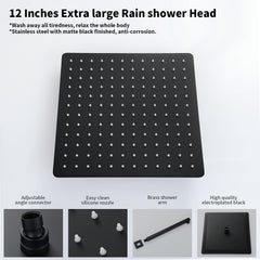 Male NPT Bathtub Shower Faucet Set, Waterfall Tub Faucet with 12-Inch Matte Black Rain Shower Head System