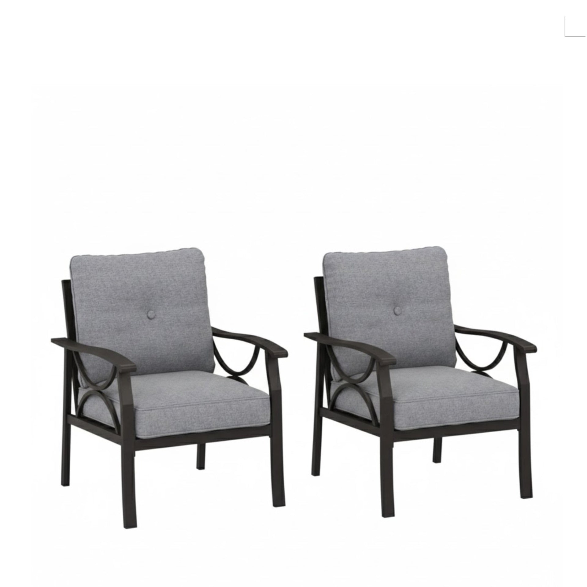 Set of 2  All-Weather Metal Armchairs, Khaki Frame with Gray Cushions