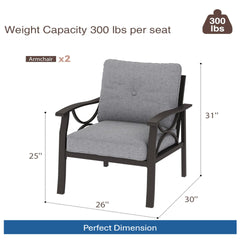 Set of 2  All-Weather Metal Armchairs, Khaki Frame with Gray Cushions